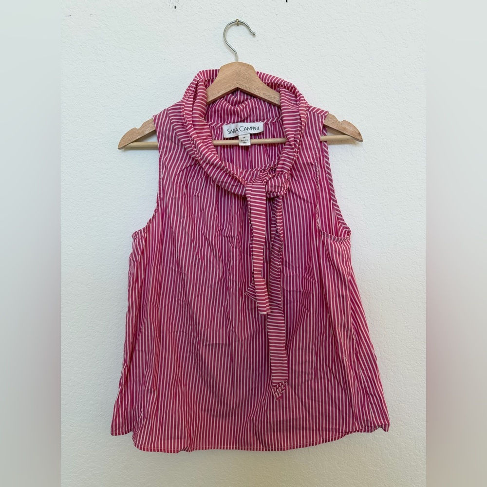 Sara Campbell sleeveless Blouse in Pink and white stripes Cotton size medium